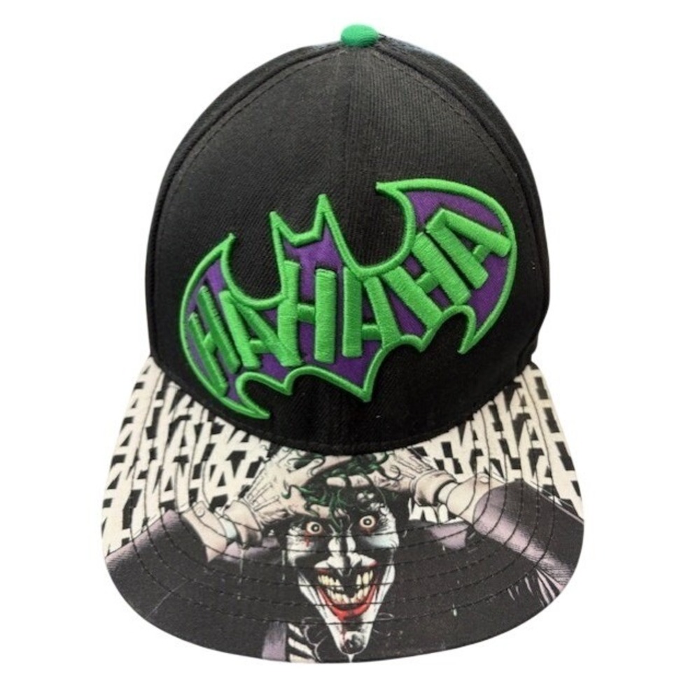 DC Comics Joker HAHAHA Snapback Hat Black Green Batman Logo Flat Brim Cap